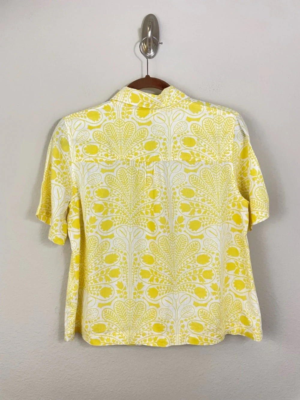 Boden Yellow and White Floral Short Sleeve Linen Button Up Shirt Size 4 - Picture 5 of 6